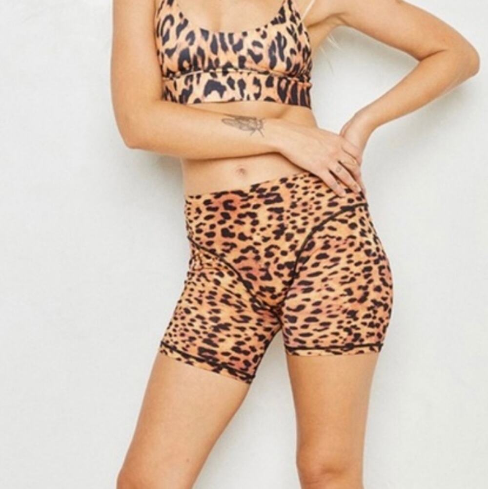 We Are Hah x Free People Eco Bareback Lanka Leopard Biker Shorts Brown XS NEW